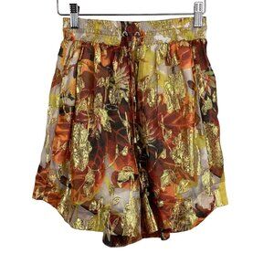 Topshop Floral Metallic Shorts Size 4‎ Floral Jaquard Silk Lined Stretch Waist